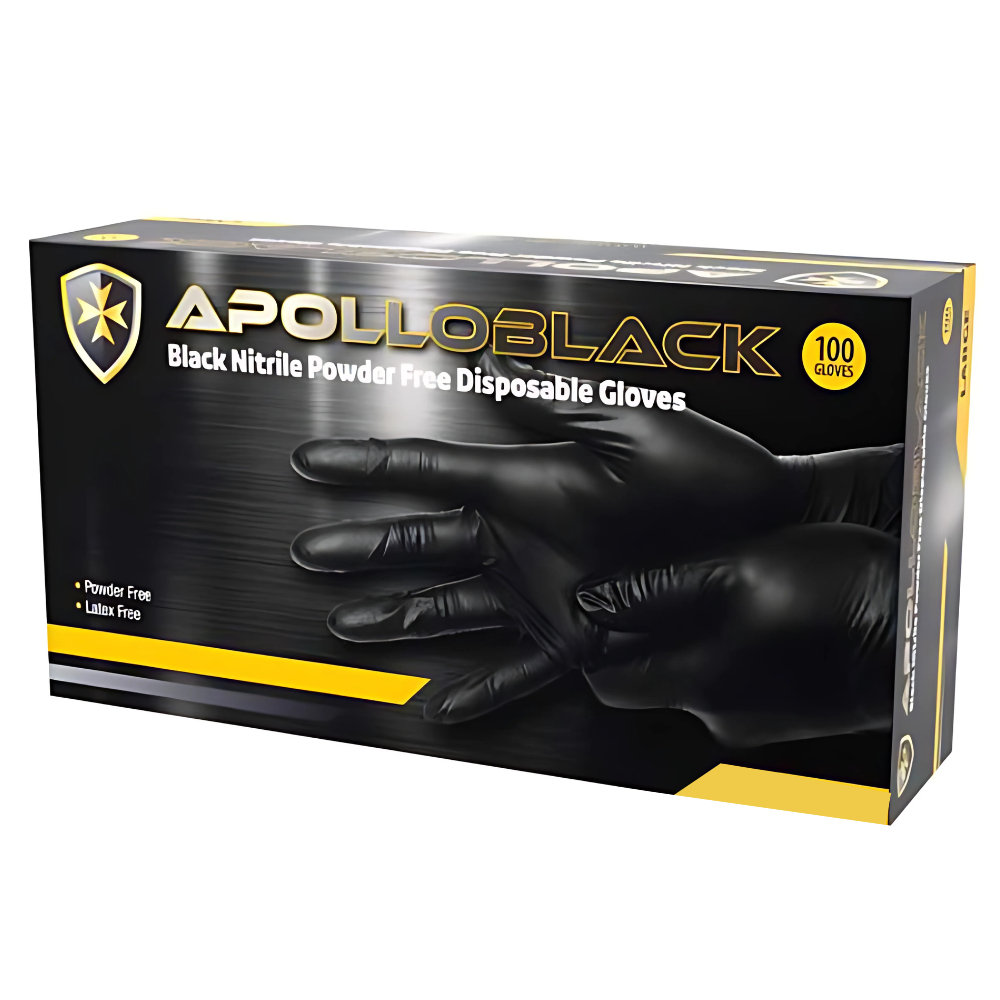 ApolloBlack Nitrile Black Powder Free Disposable Glove Large