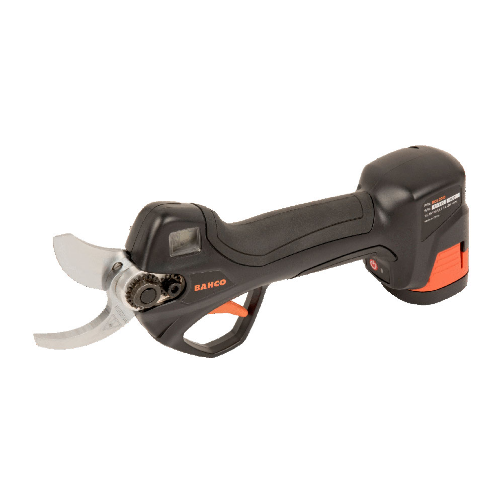 Bahco Cordless Battery Powered Secateurs 32mm. High quality steel blades for excellent cut quality up to 32 mm and long lifetime.