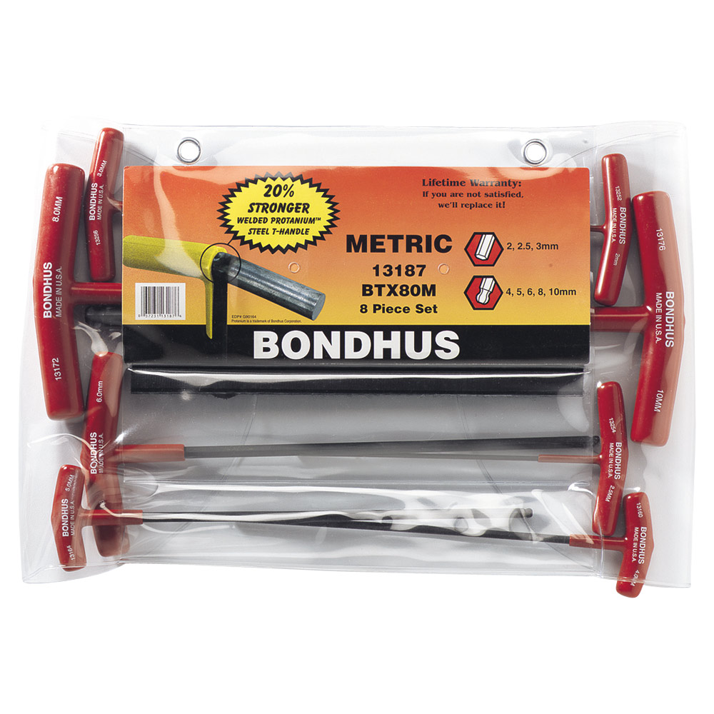 BONDHUS SET 8 BALL/HEX T-HANDLE 2-10MM POUCH