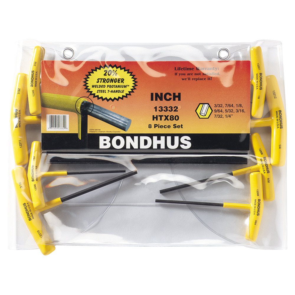 BONDHUS SET 10 HEX T-HDL GRAD 3/32-3/8" W/STAND