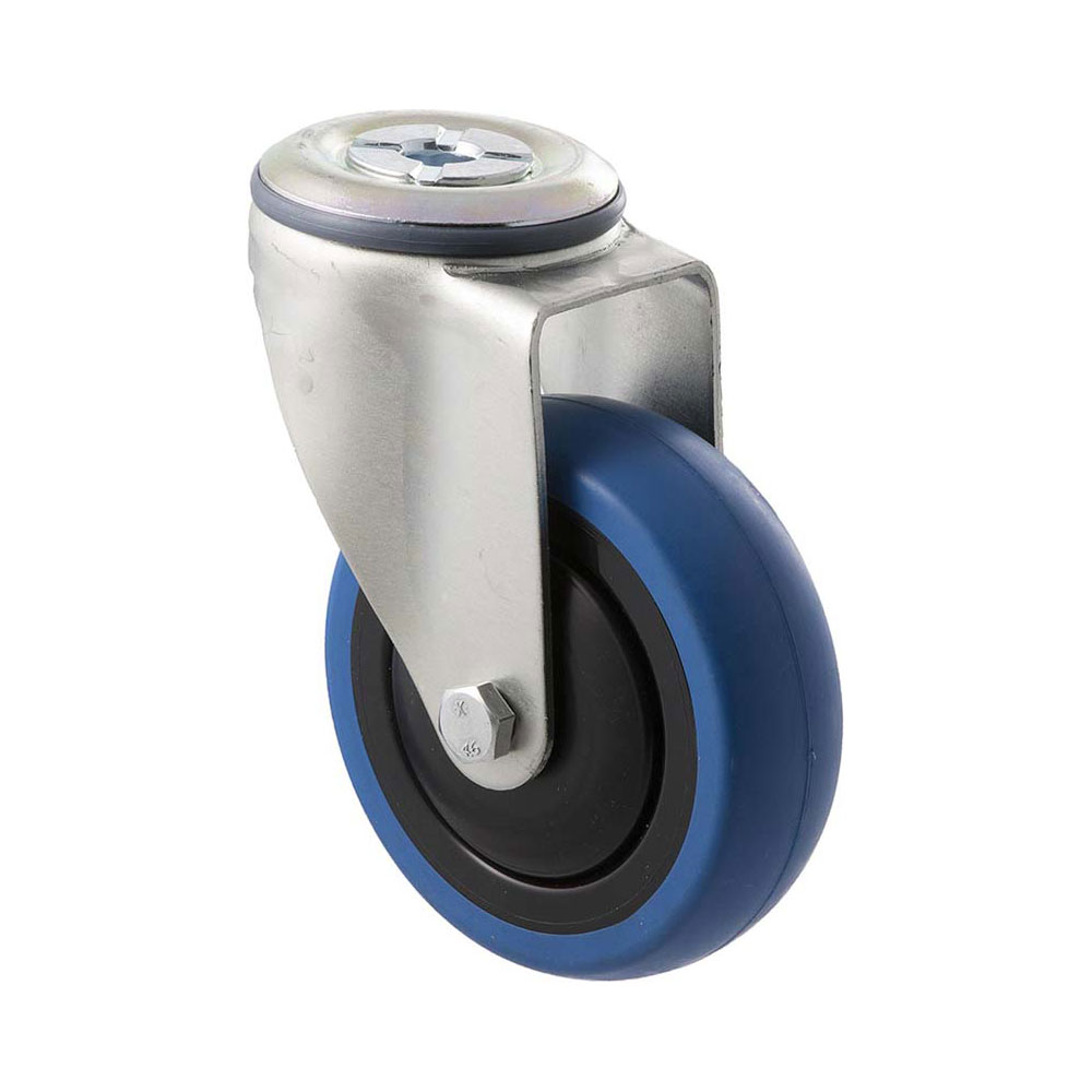 100mm C100 Blue Blue High Resilience Elastomer Ball Bearing Bolt Hole 100kg Castors