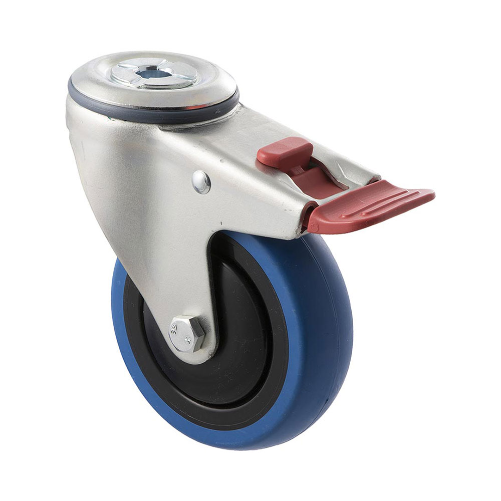 100mm C100 Blue High Resilience Elastomer Ball Bearing Bolt Hole And Total Brake 100kg Castors