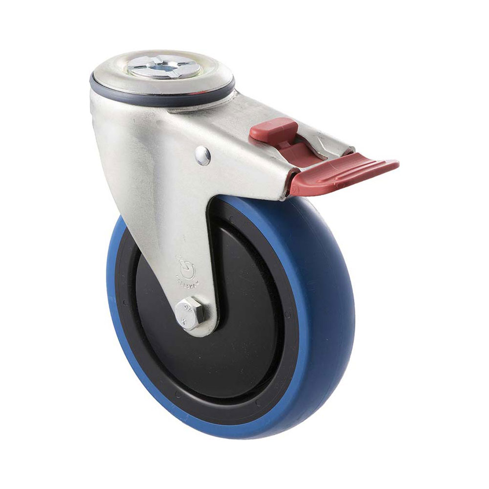 125mm C125 Blue High Resilience Elastomer Ball Bearing Bolt Hole And Total Brake 100kg Castors