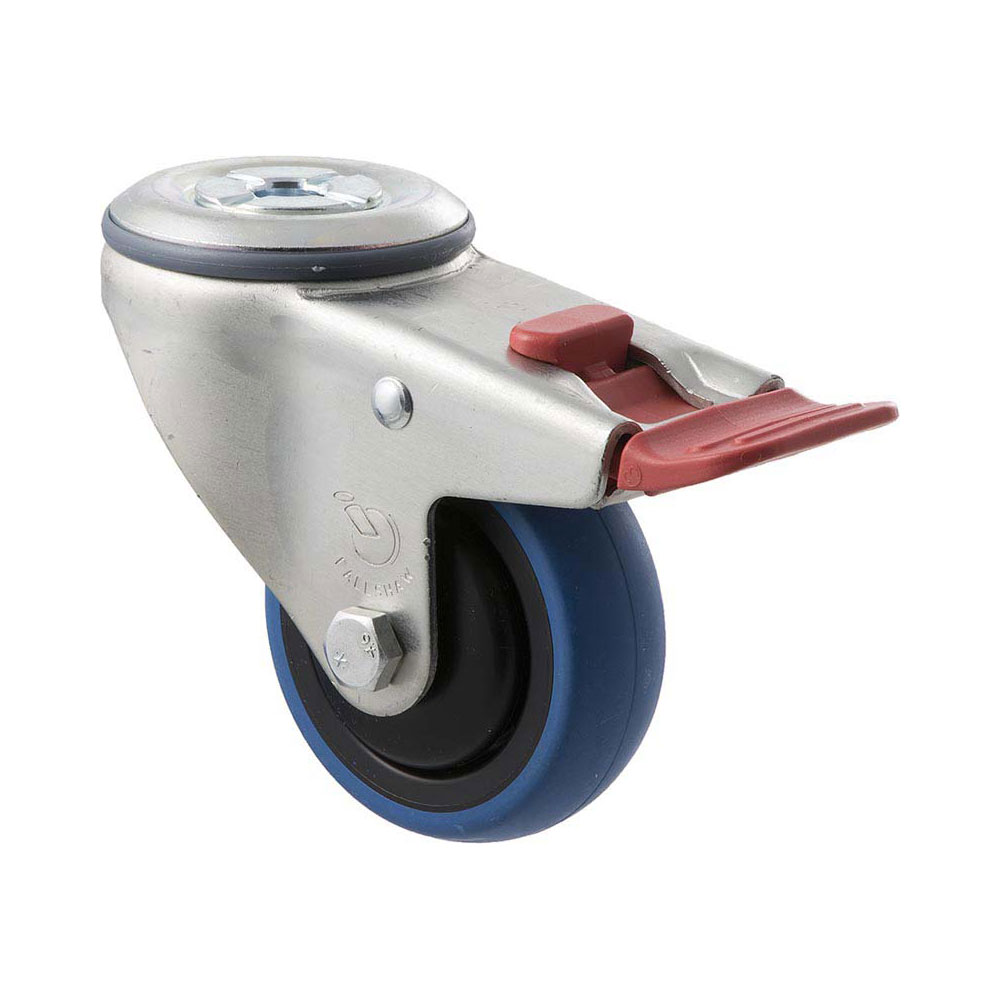 75mm SJQ75G Blue High Resilience Elastomer Ball Bearing Bolt Hole And Total Brake 85kg Castors