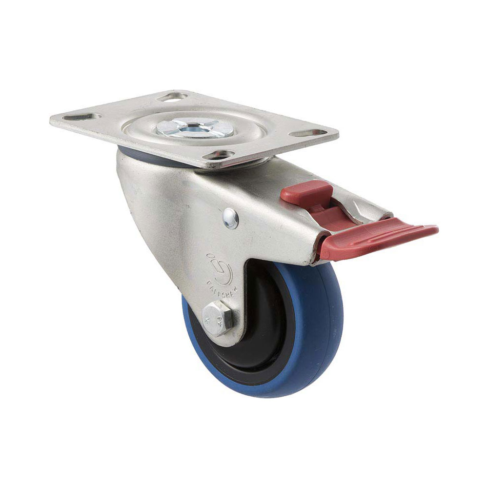 75mm SJQ75G Blue High Resilience Elastomer Ball Bearing Swivel Plate And Total Brake 85kg Castors
