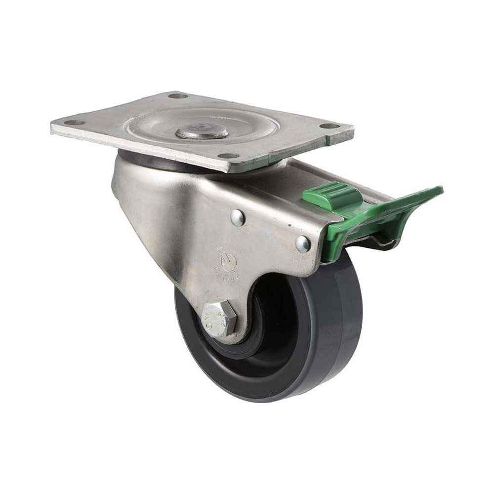100mm H100 Polyurethane On Nylon Roll Bearing Swivel Plate And Direction Lock 300kg Castors