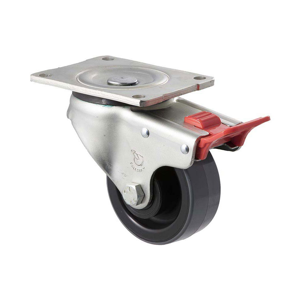 100mm H100 Polyurethane On Nylon Roll Bearing Swivel Plate And Total Brake 300kg Castors