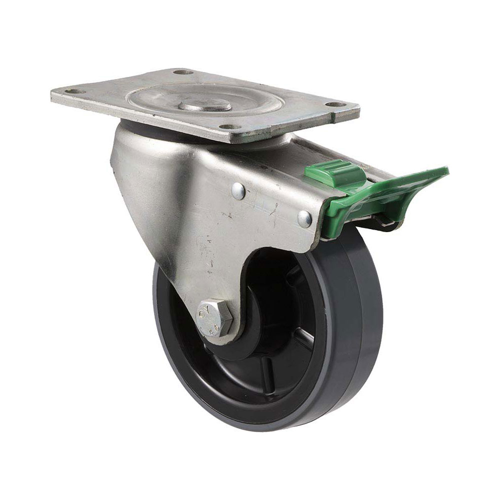 125mm H125 Polyurethane On Nylon Roll Bearing Swivel Plate And Direction Lock 350kg Castors