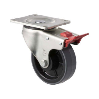 125mm H125 Polyurethane On Nylon Roll Bearing Swivel Plate And Total Brake 350kg Castors