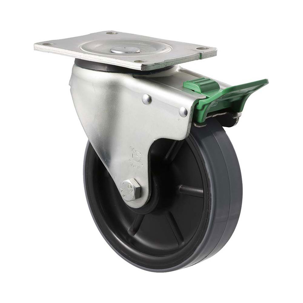 150mm H150 Polyurethane On Nylon Roll Bearing Swivel Plate And Direction Lock 450kg Castors