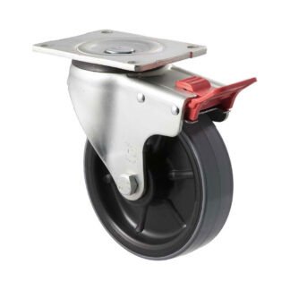 150mm H150 Polyurethane On Nylon Roll Bearing Swivel Plate And Total Brake 450kg Castors