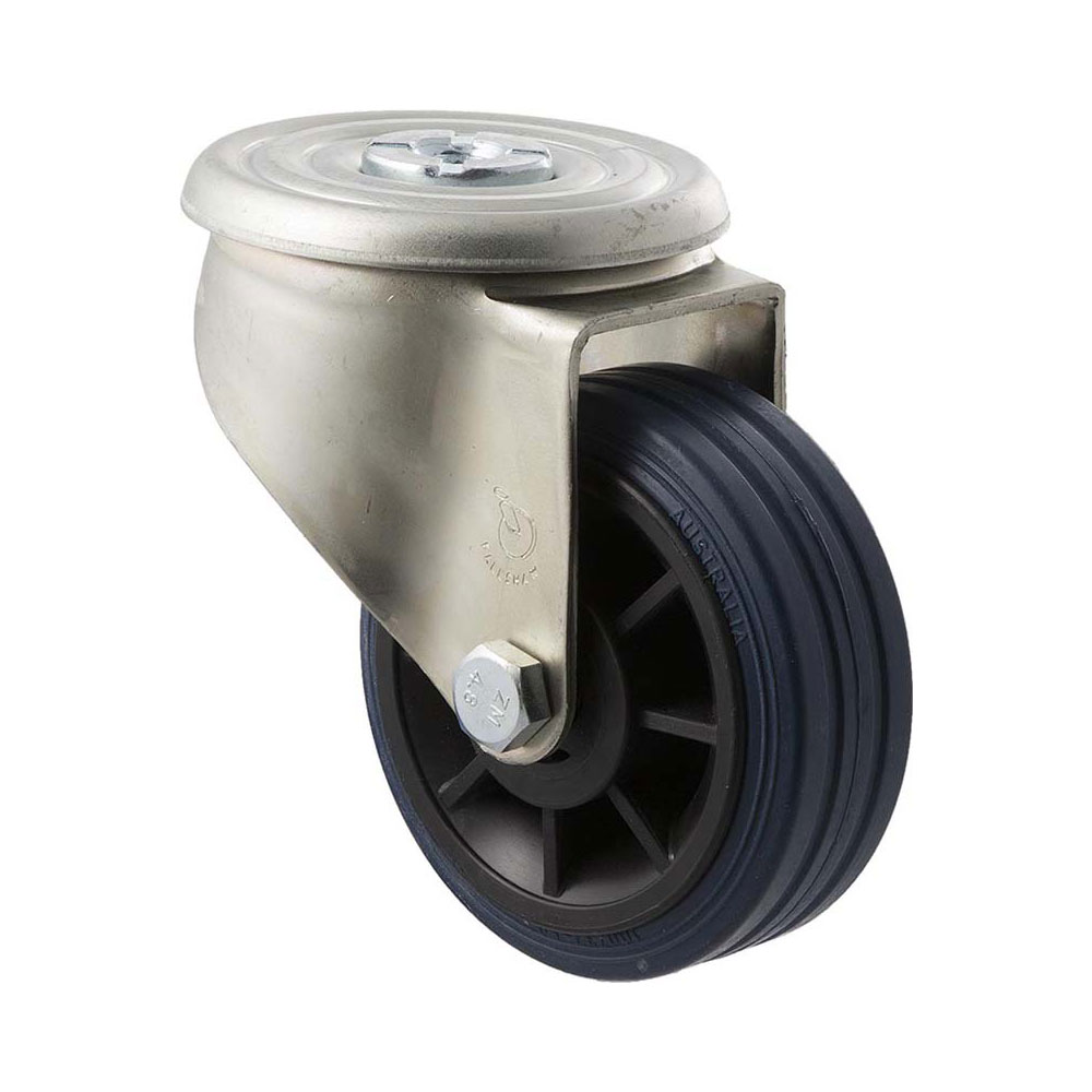 100mm J100 Blue High Resilience Elastomer Roll Bearing Bolt Hole 150kg Castors