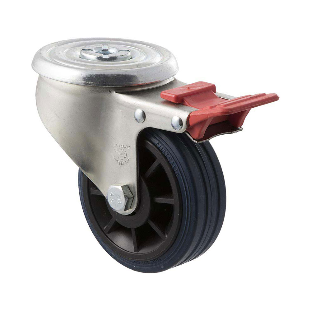 100mm J100 Blue High Resilience Elastomer Roll Bearing Bolt Hole And Total Brake 150kg Castors