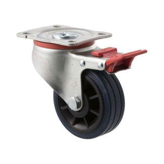 100mm J100 Blue High Resilience Elastomer Roll Bearing Swivel Plate And Total Brake 150kg Castors