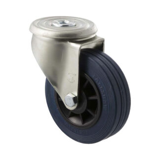 125mm J125 Blue High Resilience Elastomer Roll Bearing Bolt Hole 180kg Castors