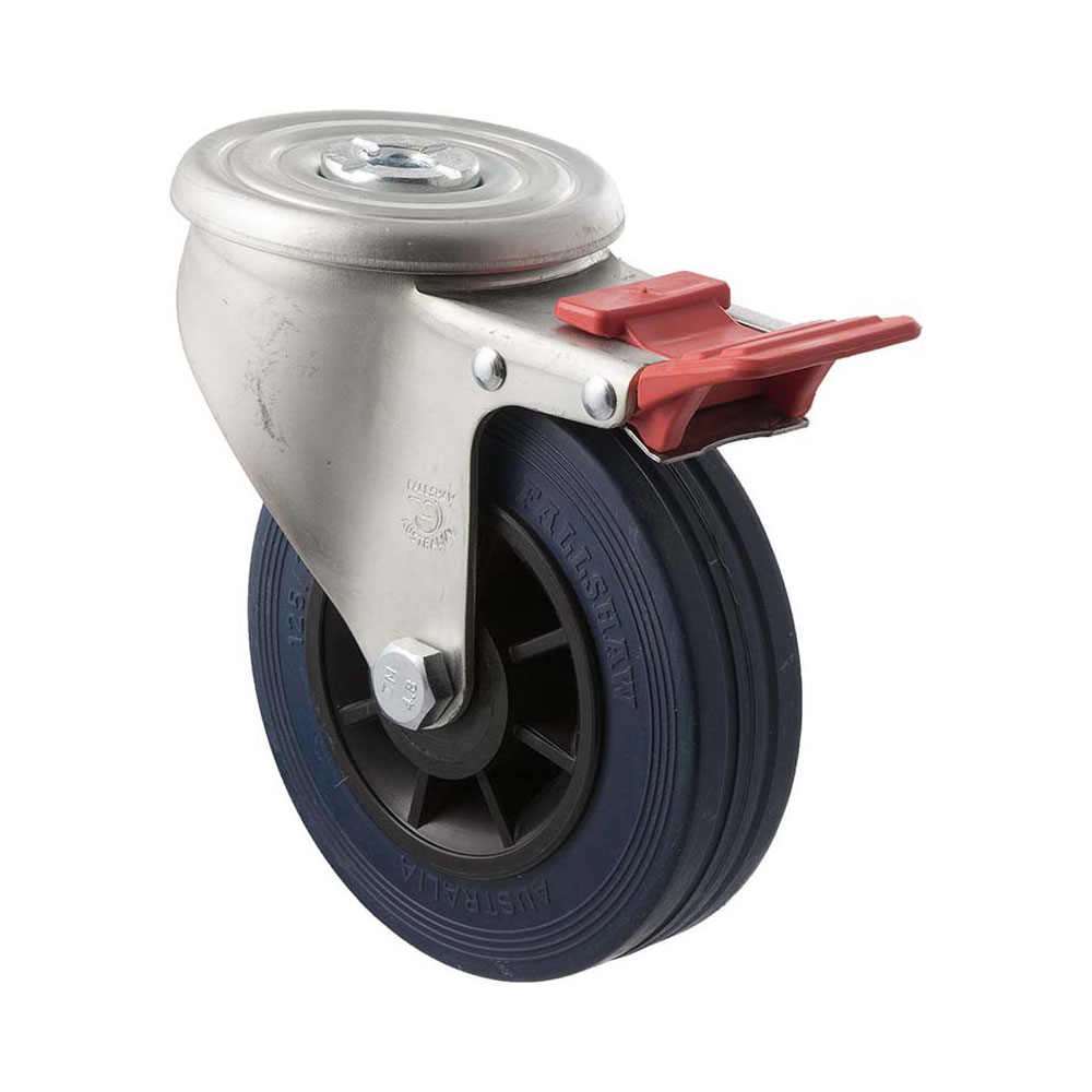 125mm J125 Blue High Resilience Elastomer Roll Bearing Bolt Hole And Total Brake 180kg Castors