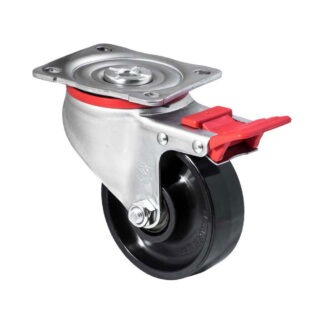 100mm J100 Hard Nylon Roll Bearing Swivel Plate And Total Brake 300kg Castors