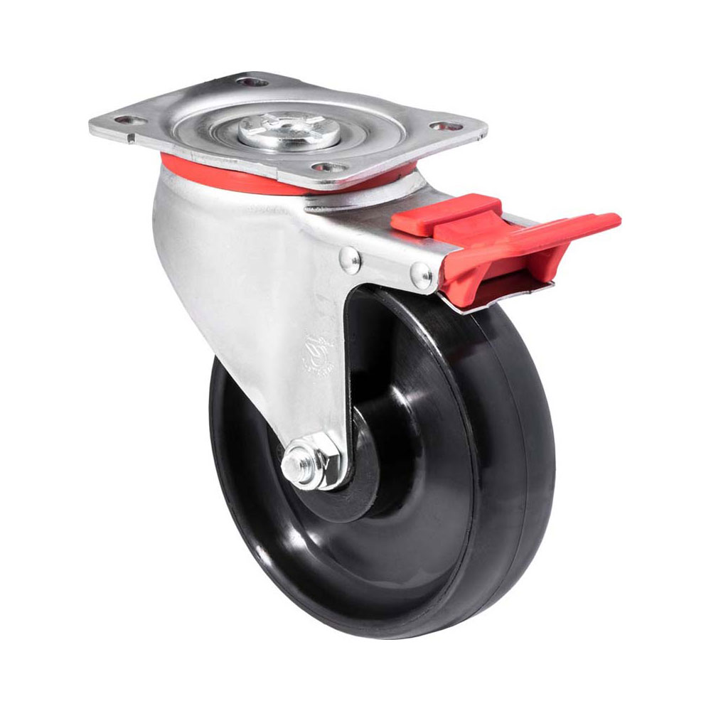 125mm J125 Hard Nylon Roll Bearing Swivel Plate And Total Brake 300kg Castors