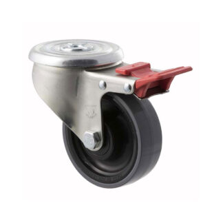 100mm J100 Polyurethane On Nylon Roll Bearing Bolt Hole And Total Brake 300kg Castors