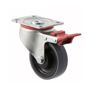 100mm J100 Polyurethane On Nylon Roll Bearing Swivel Plate And Total Brake 300kg Castors