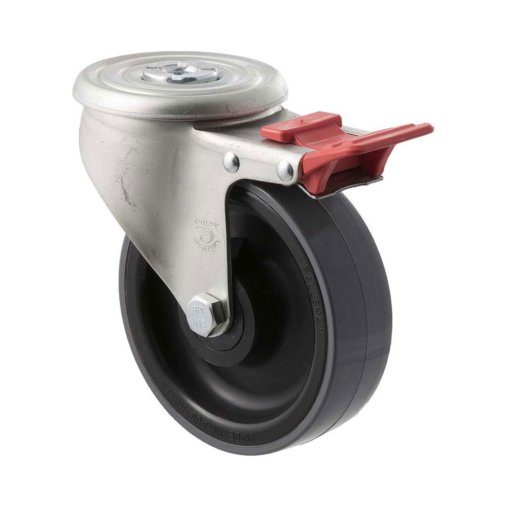 125mm J125 Polyurethane On Nylon Roll Bearing Bolt Hole And Total Brake 300kg Castors