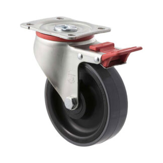 125mm J125 Polyurethane On Nylon Roll Bearing Swivel Plate And Total Brake 300kg Castors