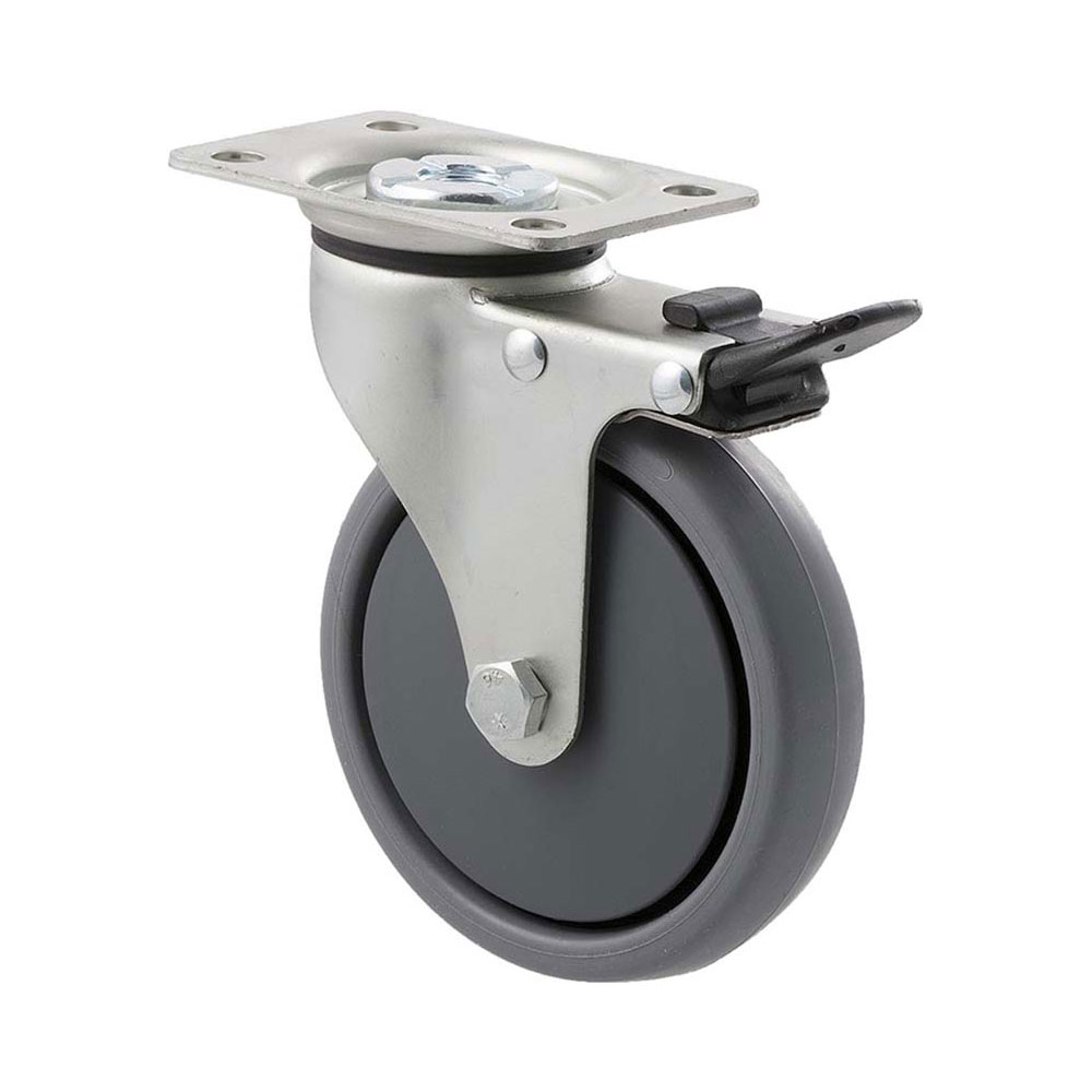 100mm K100 Thermoplastic Elastomer Plain Bearing Swivel Plate And Total Brake 50kg Castors