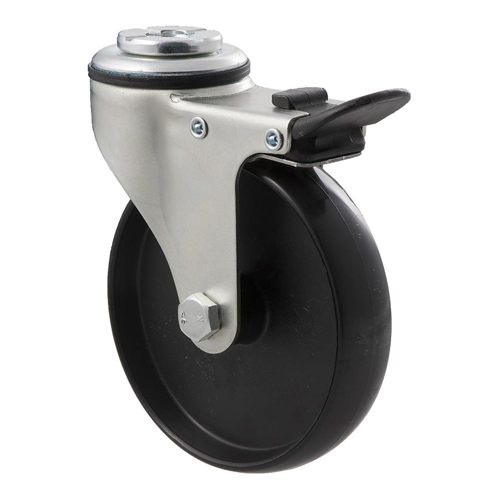 100mm K100 Hard Nylon Plain Bearing Bolt Hole And Total Brake 70kg Castors