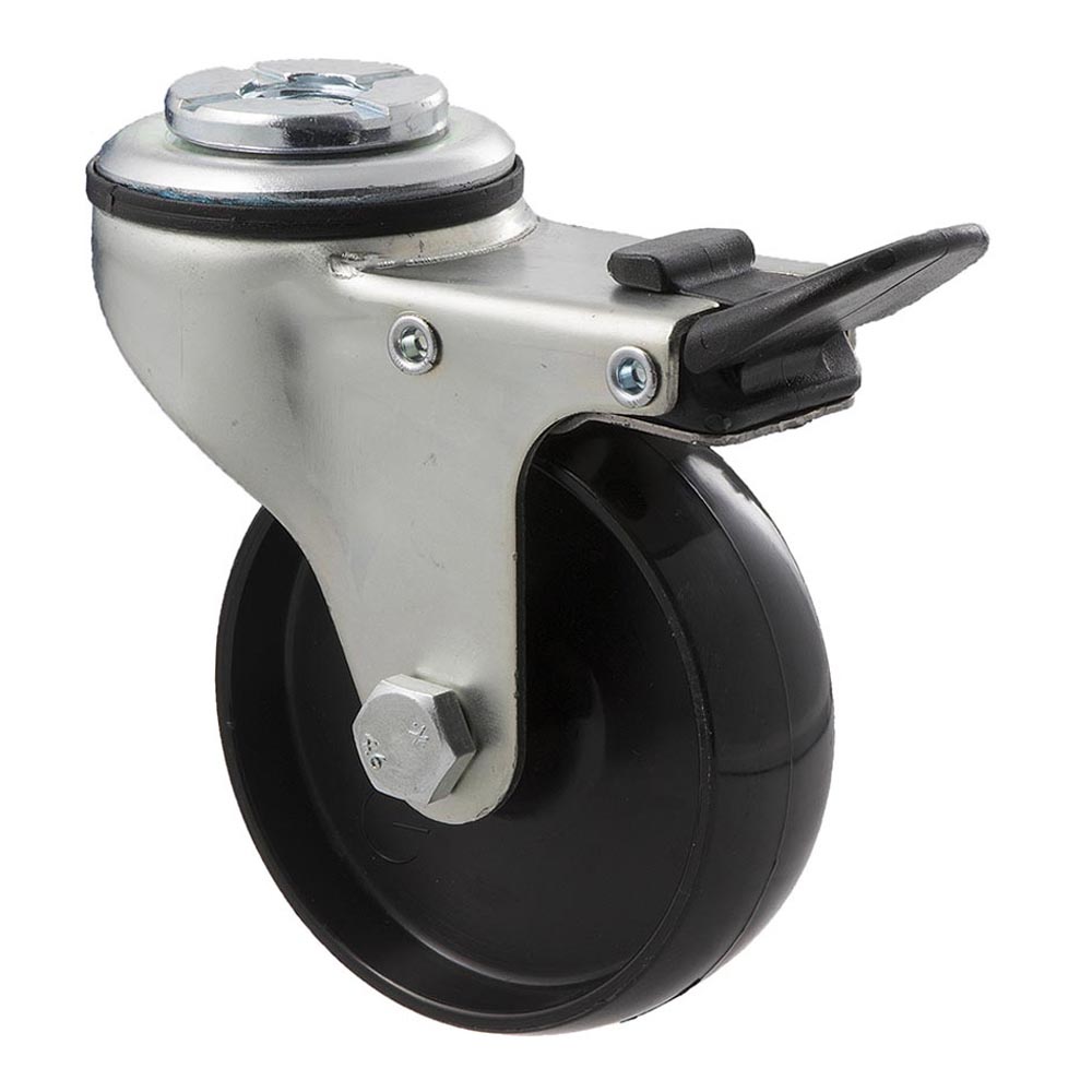 75mm K75 Hard Nylon Plain Bearing Bolt Hole And Total Brake 65kg Castors