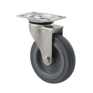 100mm K100 Grey Rubber Plain Bearing Swivel Plate 50kg Castors