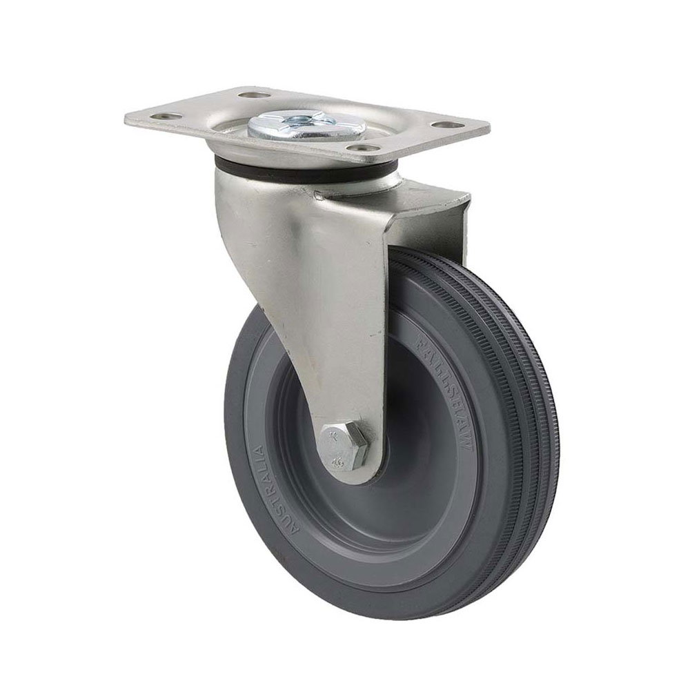 100mm K100 Grey Rubber Plain Bearing Swivel Plate 50kg Castors