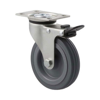 100mm K100 Grey Rubber Plain Bearing Swivel Plate And Total Brake 50kg Castors