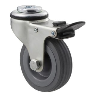 75mm K75 Grey Rubber Plain Bearing Bolt Hole And Total Brake 50kg Castors