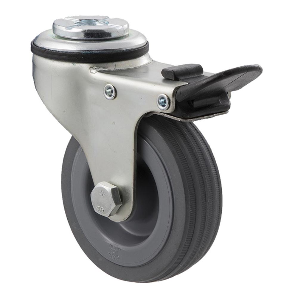 75mm K75 Grey Rubber Plain Bearing Bolt Hole And Total Brake 50kg Castors
