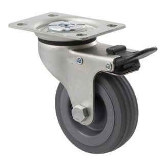 75mm K75 Grey Rubber Plain Bearing Swivel Plate And Total Brake 50kg Castors
