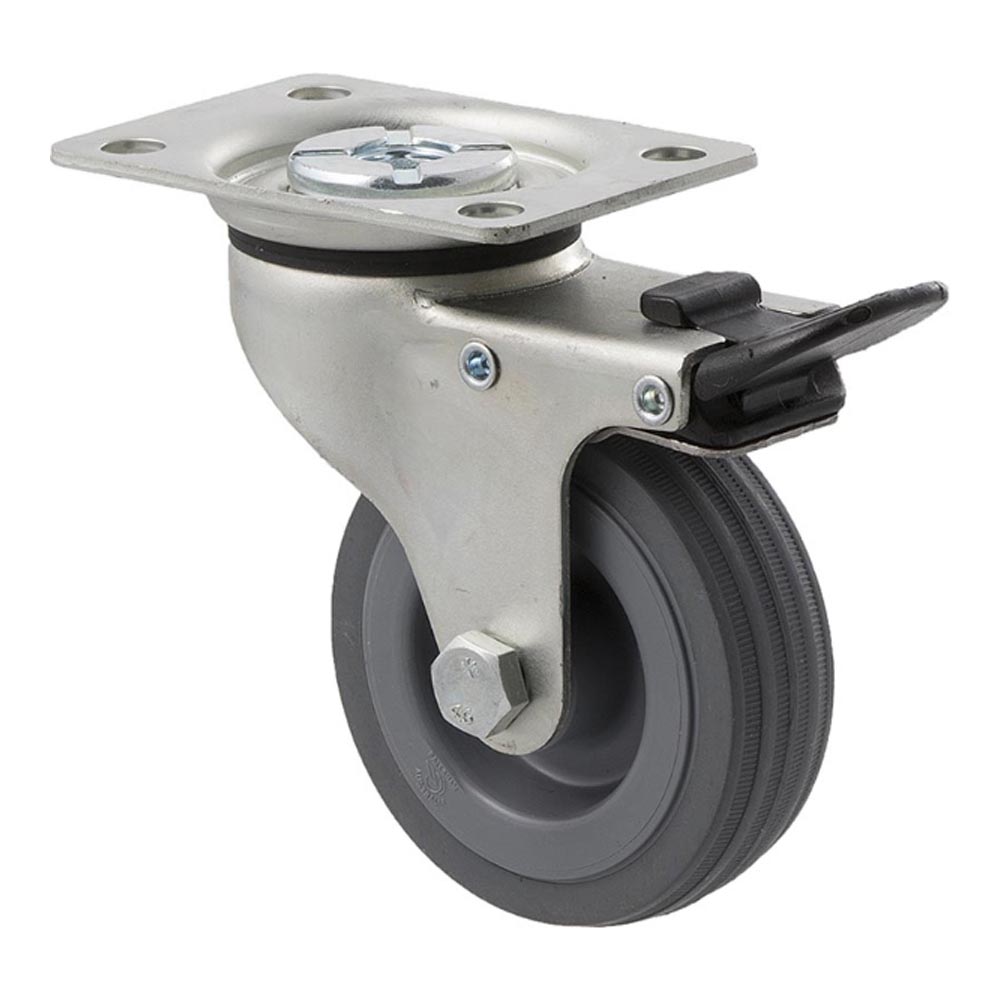 75mm K75 Grey Rubber Plain Bearing Swivel Plate And Total Brake 50kg Castors