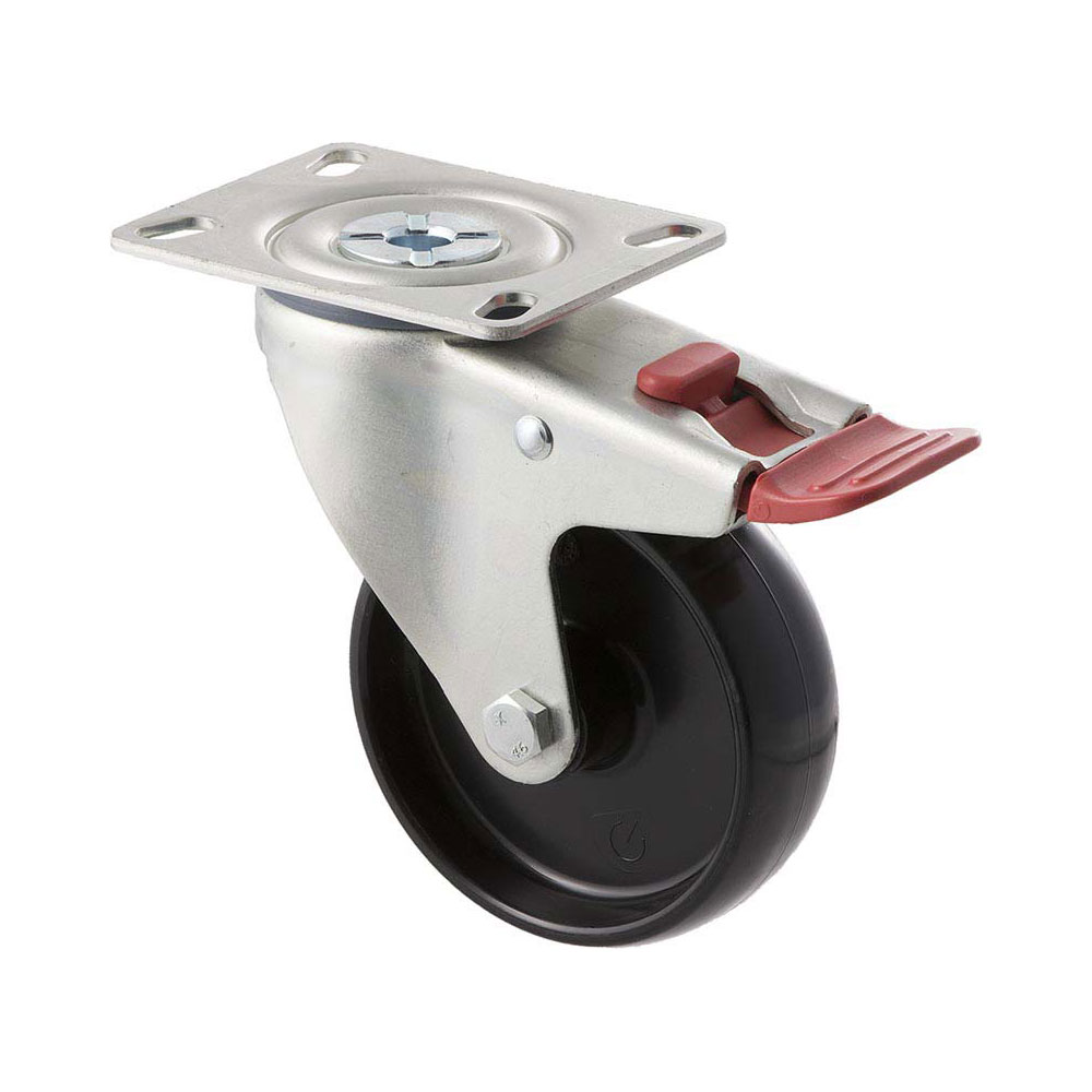 100mm M100 Nylon Plain Bearing Swivel Plate And Total Brake 150kg Castors