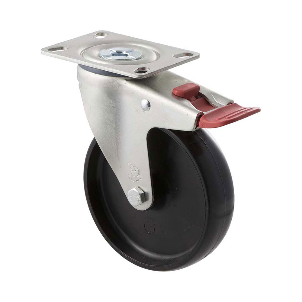 125mm M125 Nylon Plain Bearing Swivel Plate And Total Brake 150kg Castors