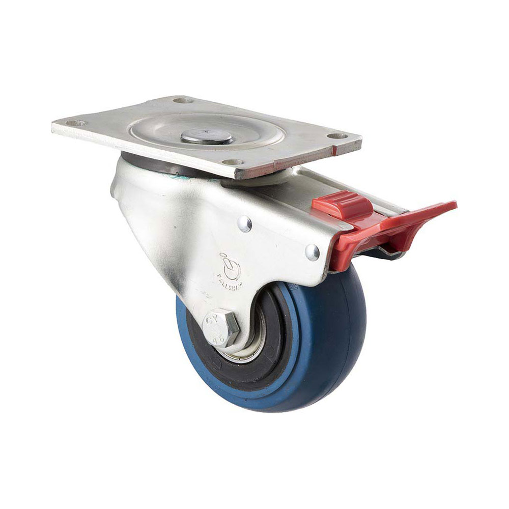 100mm O100 Blue High Resilience Elastomer Ball Bearing Swivel Plate And Total Brake 300kg Castors