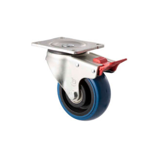 125mm O125 Blue High Resilience Elastomer Ball Bearing Swivel Plate And Total Brake 350kg Castors