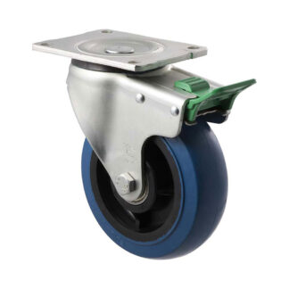 150mm O150 Blue High Resilience Elastomer Ball Bearing Swivel Plate And Direction Lock 400kg Castors