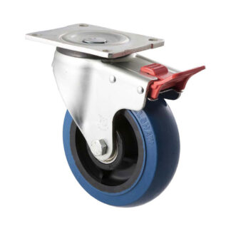 150mm O150 Blue High Resilience Elastomer Ball Bearing Swivel Plate And Total Brake 400kg Castors