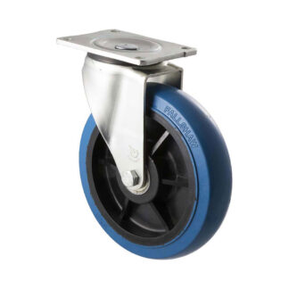 200mm O200 Blue High Resilience Elastomer Ball Bearing Swivel Plate 400kg Castors