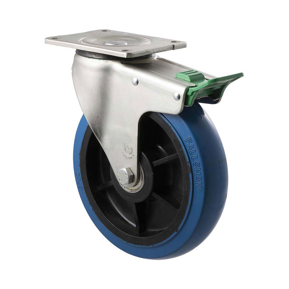 200mm O200 Blue High Resilience Elastomer Ball Bearing Swivel Plate And Direction Lock 400kg Castors