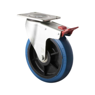 200mm O200 Blue High Resilience Elastomer Ball Bearing Swivel Plate And Total Brake 400kg Castors