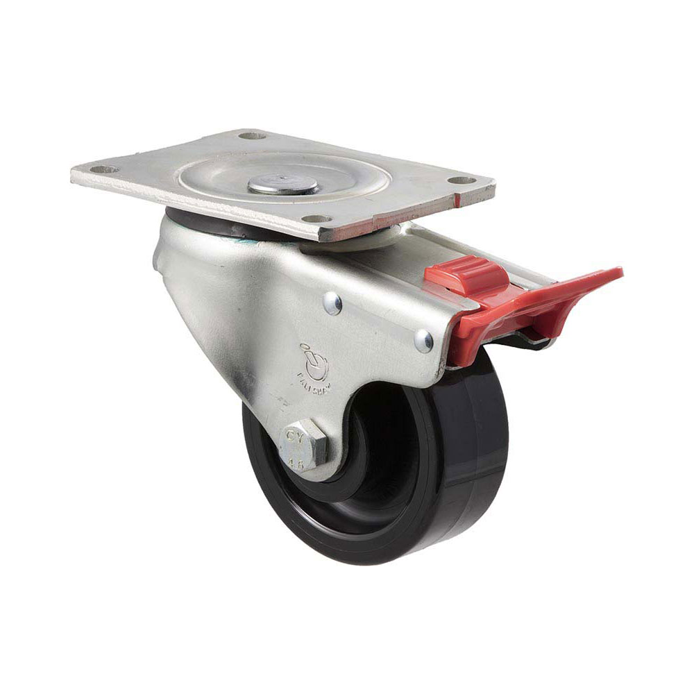 100mm O100 Hard Nylon Roll Bearing Swivel Plate And Total Brake 350kg Castors