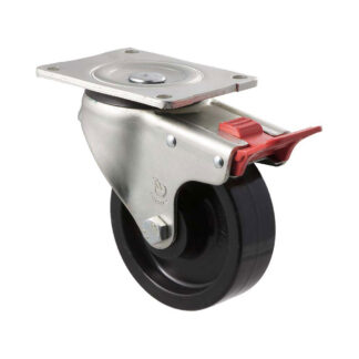 125mm O125 Hard Nylon Roll Bearing Swivel Plate And Total Brake 400kg Castors