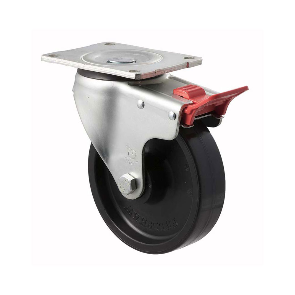 150mm O150 Hard Nylon Roll Bearing Swivel Plate And Total Brake 450kg Castors