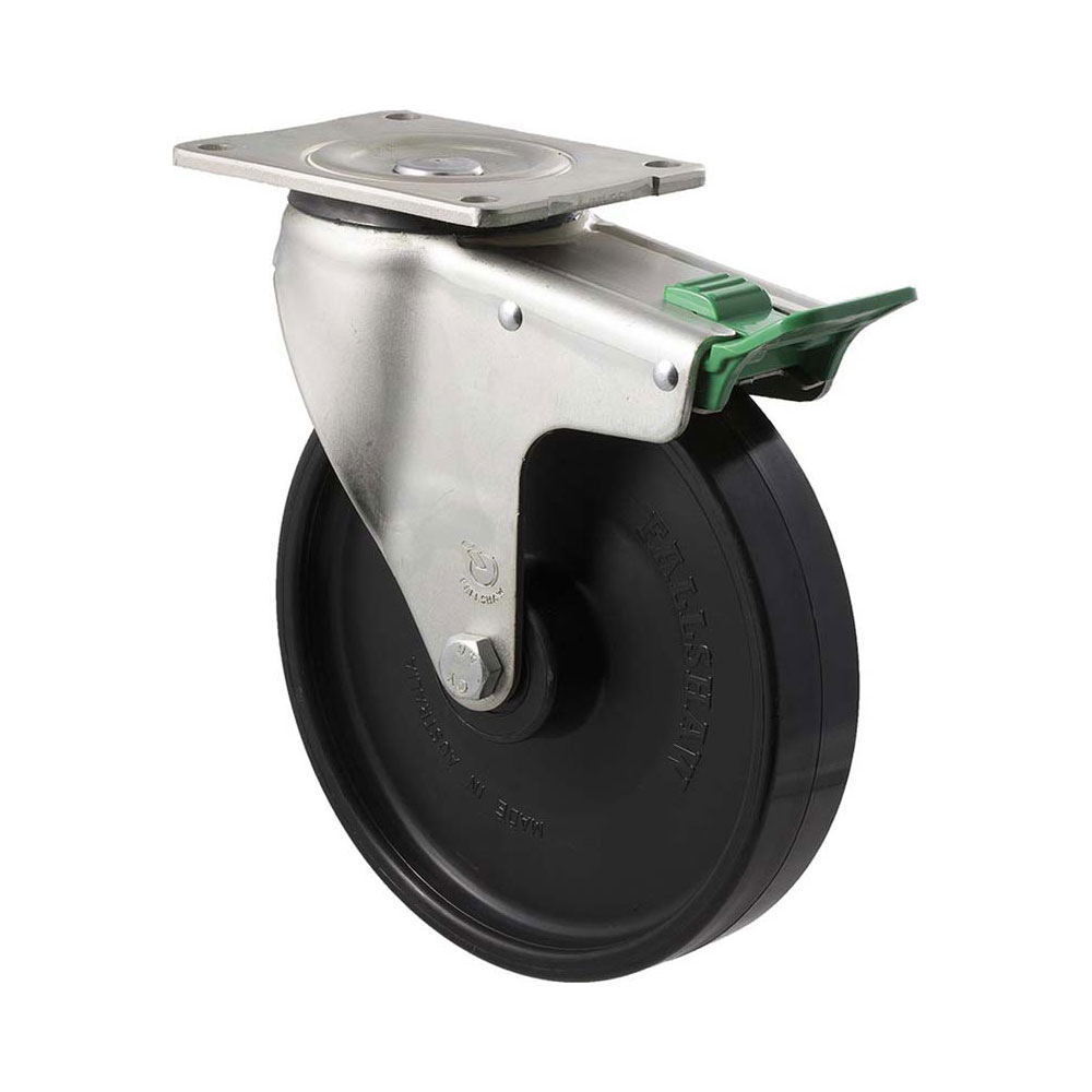 200mm O200 Hard Nylon Roll Bearing Swivel Plate And Direction Lock 450kg Castors