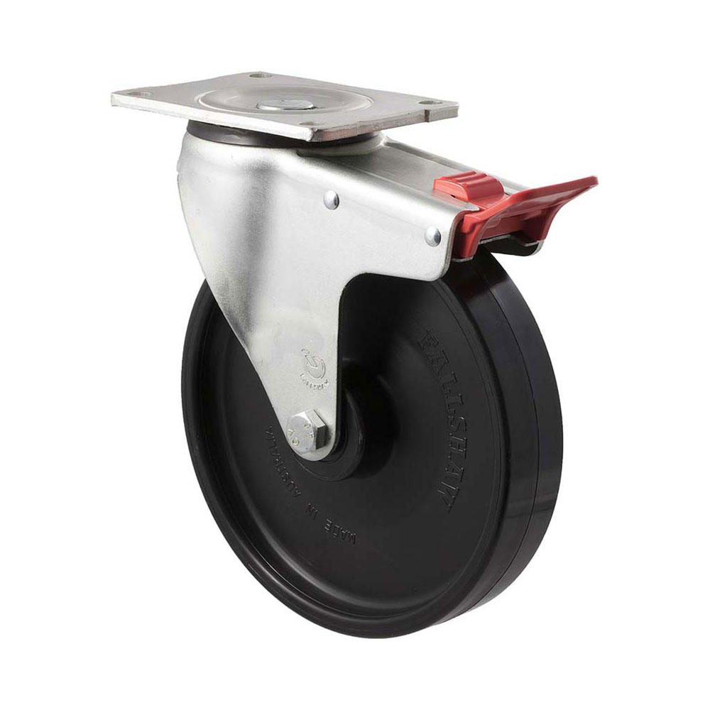 200mm O200 Hard Nylon Roll Bearing Swivel Plate And Total Brake 450kg Castors